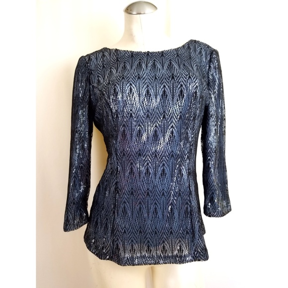 Alex Evenings Tops - 👗 Alex Evenings Size M Black Blue Sequin Top